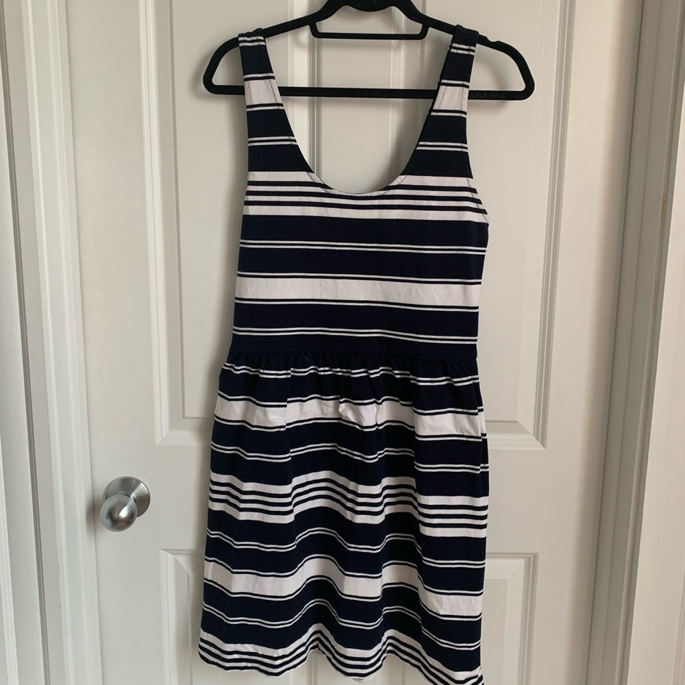 J. Crew Factory Blue White Striped Dress Size L
